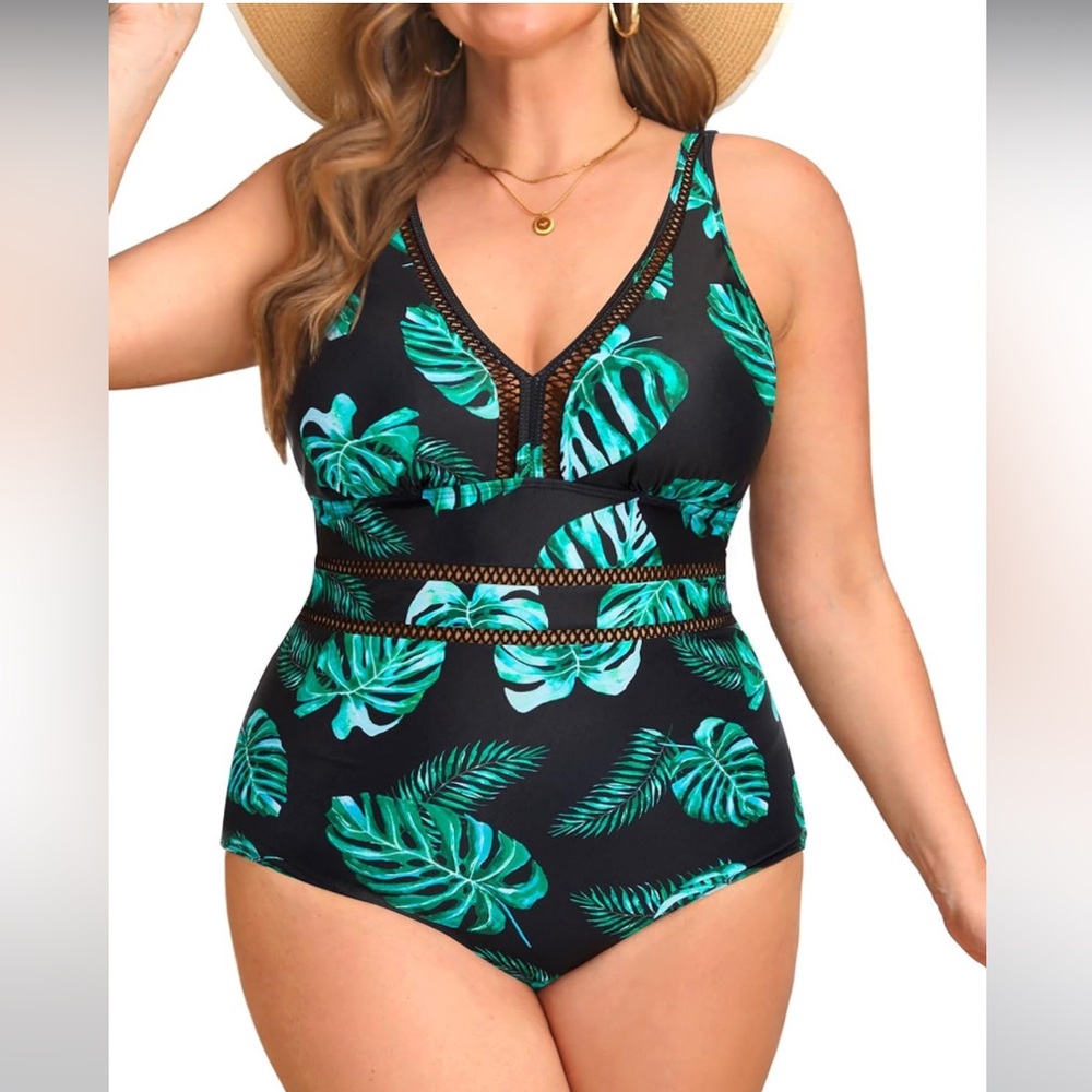 Daci Women Plus Size 26, One Piece Swimsuits Sexy Hollow Out V Neck Swimwear